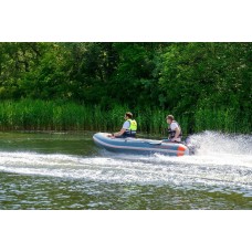 Колібрі КМ-450ДСЛ (Kolibri KM-450DSL) темно-сірий моторний кільовий надувний човен + алюмінієвий пайол