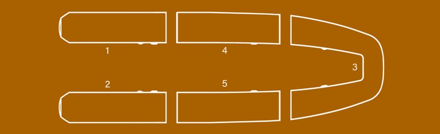 Diagram of compartments of the Kolibri KM-460C inflatable boat
